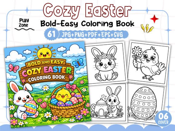 BOLD and EASY COZY EASTER Coloring Pages Graphics