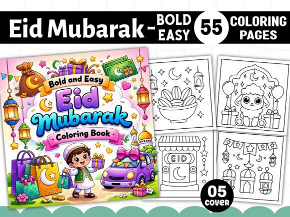 Bold and Easy Eid Mubarak Coloring Pages & Graphics