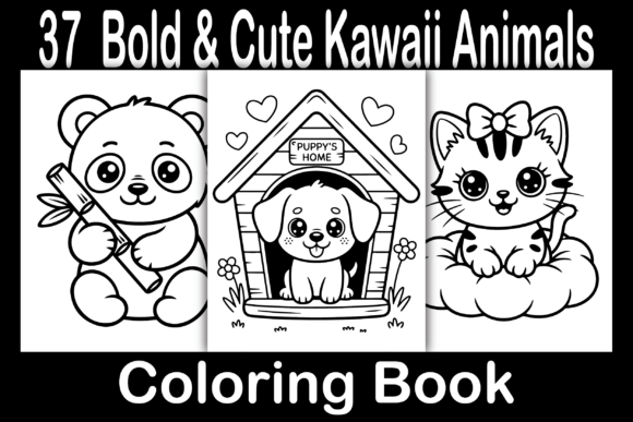 Bold Cute Kawaii Animals Coloring Pages & Graphics