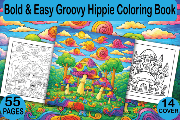 Bold Easy Groovy Hippie Coloring Pages & Graphics