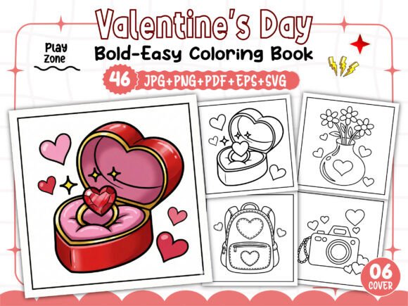 Bold Easy Valentine’s Day Coloring Book: Graphics & Coloring Pages
