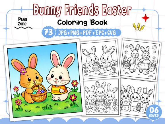 Bunny Friends Easter Coloring Pages Graphics