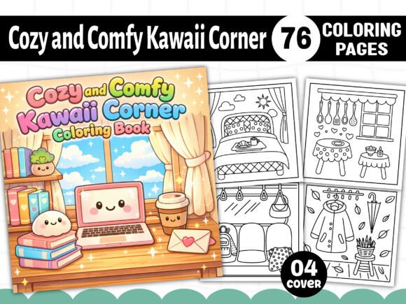 Cozy and Comfy Kawaii Corner Coloring Pages & Graphics
