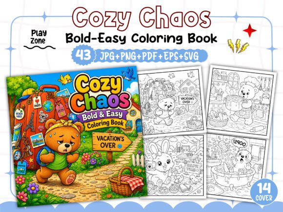 Cozy Chaos Bold & Easy Coloring Pages Graphics