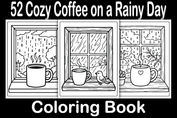Cozy Coffee on a Rainy Day Coloring Pages & Graphics