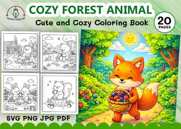Cozy Forest Animal Coloring Pages Graphics