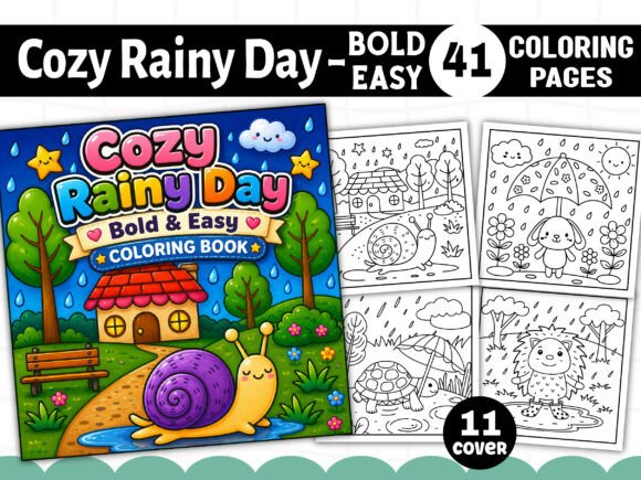 Cozy Rainy Day Bold Easy Coloring Book