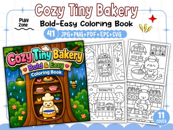 COZY TINY BAKERY: Bold Graphics & Coloring Pages