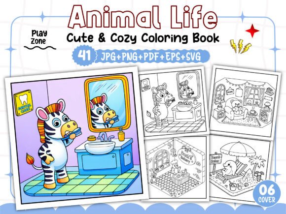 Cute Cozy Animal Life Coloring Pages & Graphics