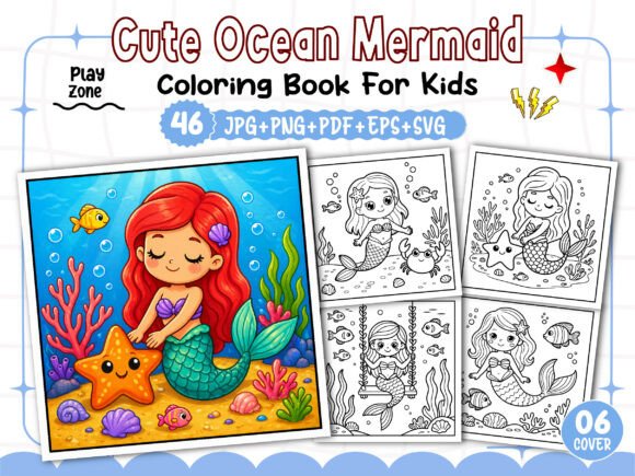 Cute Ocean Mermaid Coloring Pages Graphics