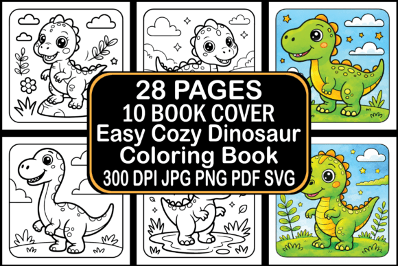 Easy Cozy Dinosaur Coloring Book Graphics