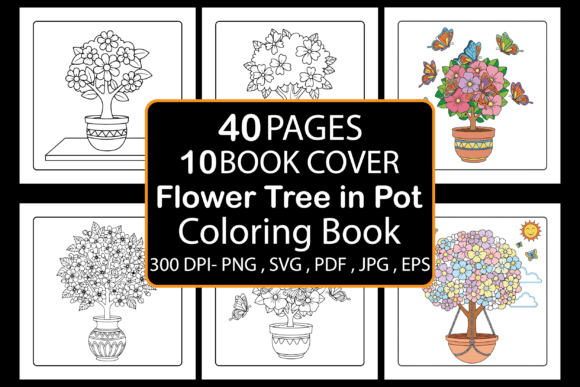 Flower Tree in Pot Coloring Book