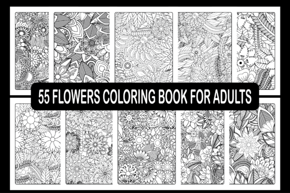 Flowers Coloring Pages Graphics for Adult Branding