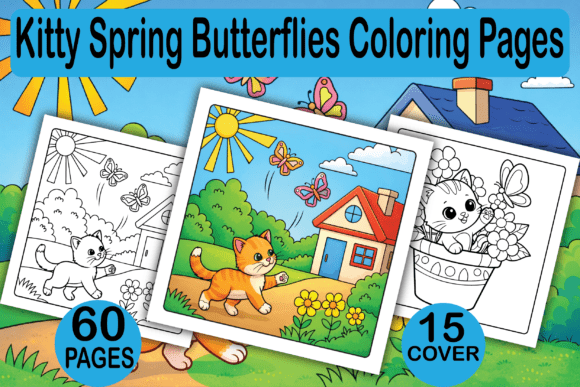 Kitty Spring Butterflies Coloring Pages Graphics