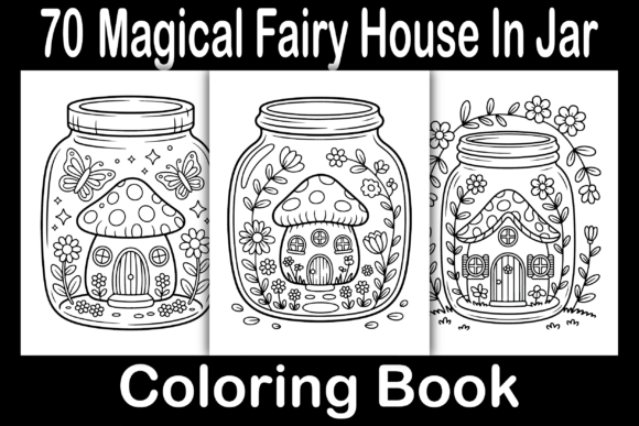 Magical Fairy House in Jar Coloring Pages & Graphics