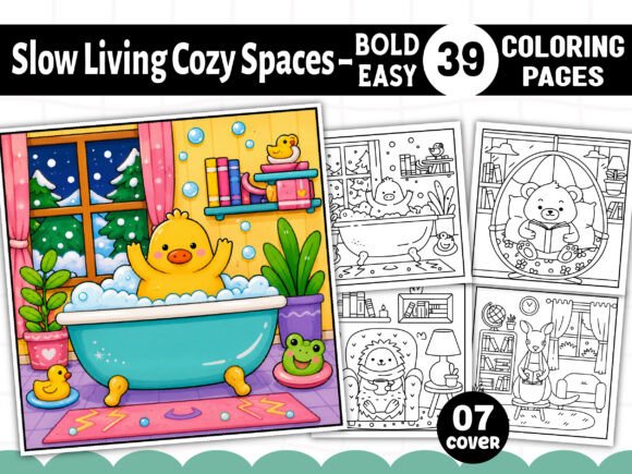 Slow Living Cozy Spaces Coloring Pages Graphics