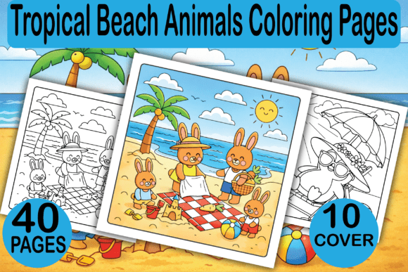 Tropical Beach Animals Coloring Pages Graphics