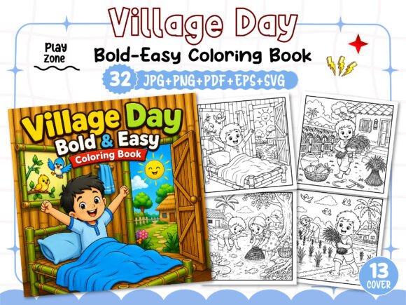 Village Day Bold Easy Coloring Book: Graphics & Coloring Pages
